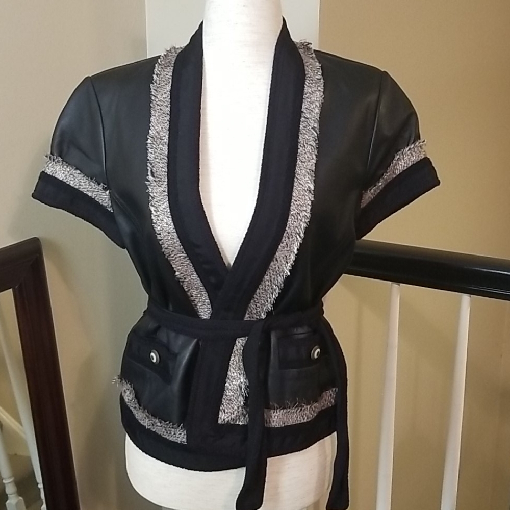 BCBG Black leather crop jacket